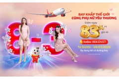 Nhân dịp ngày quốc tế phụ nữ 08/03, Vietjet Air triển khai chương trình khuyến mãi vé máy bay hấp dẫn, giảm giá lên đến 83% giá vé (chưa bao gồm thuế, phí) cho hạng vé Eco, áp dụng cho cả đường bay nội địa và quốc tế.