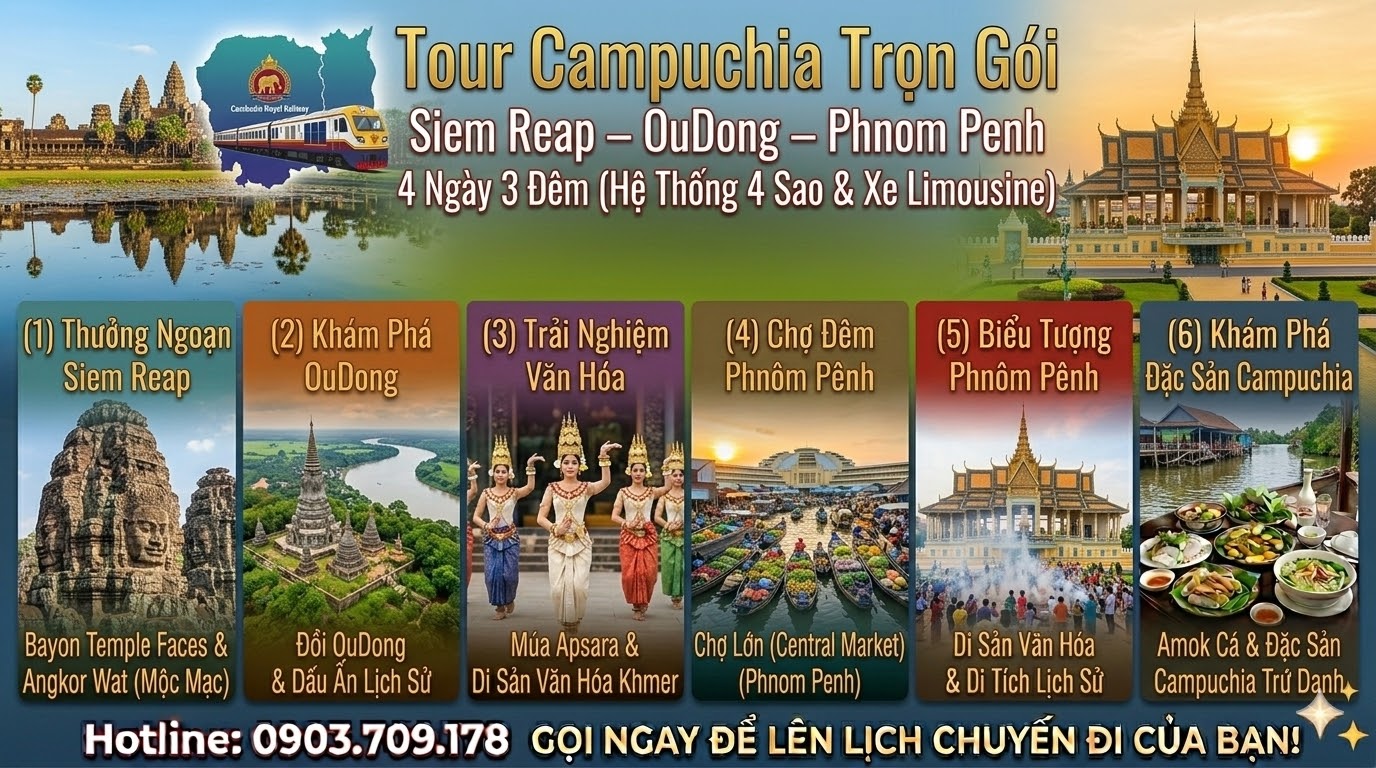 Tour Campuchia 4N3Đ: Siem Reap – OuDong – Phnom Penh