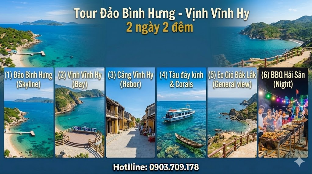 Tour Đảo Bình Hưng - Vịnh Vĩnh Hy - BBQ Hải Sản - Tàu đáy kính