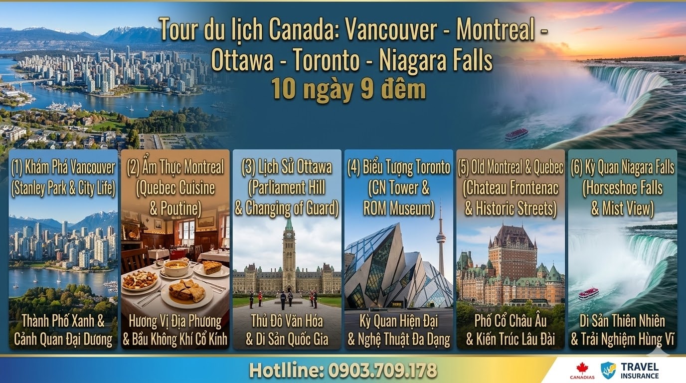 Tour du lịch Canada: Vancouver - Montreal - Ottawa - Toronto - Niagara Falls