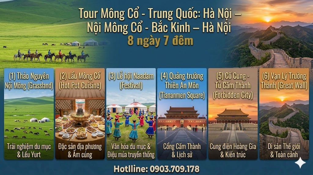 Tour Mông Cổ - Trung Quốc: Hà Nội – Nội Mông Cổ - Bắc Kinh – Hà Nội