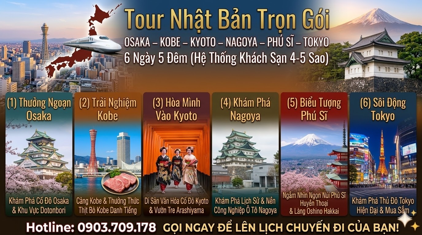 Tour Nhật Bản 6N5Đ: Osaka – Kobe – Kyoto – Nagoya – Phú Sĩ – Tokyo