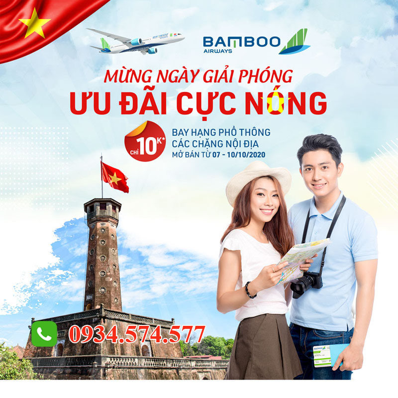 Vé máy bay trong nước của Bamboo Airway đồng giá 10.000 đ